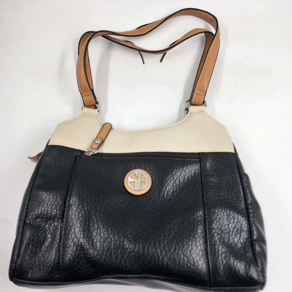 Bolso de Mano Giani Bernini Cuero Guijarro Bloques de Color 4 Pósteres Para Mujer Talla Única Negro Foto 2 de 4