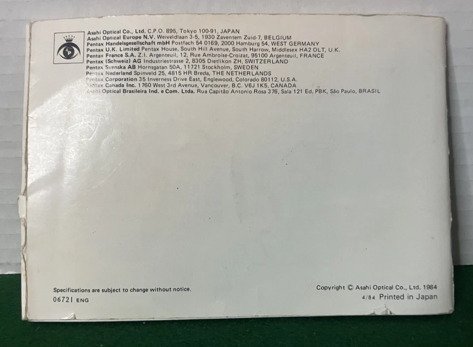Cámara Pentax Program Plus Manual de instrucciones original - 1984 Foto 2 de 4