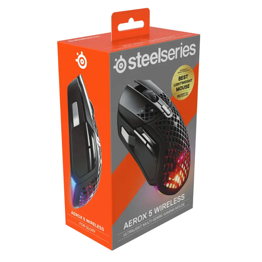 SteelSeries Aerox 5 Wireless RGB Gaming Mouse - Lightweight Water-Resistant Design with Holey Shell
