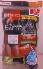 Hanes 6 Pack Tagless Black And Gray Comfort Soft Briefs Size S - New.    70 