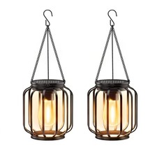 Solar Hanging Lanterns Outdoor 2 Pack Metal Solar Hanging Lights with Hook