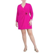 Eliza J Women's Cocktail Dress Size 20W Pink Long Sleeve Tuxedo Mini Sheath