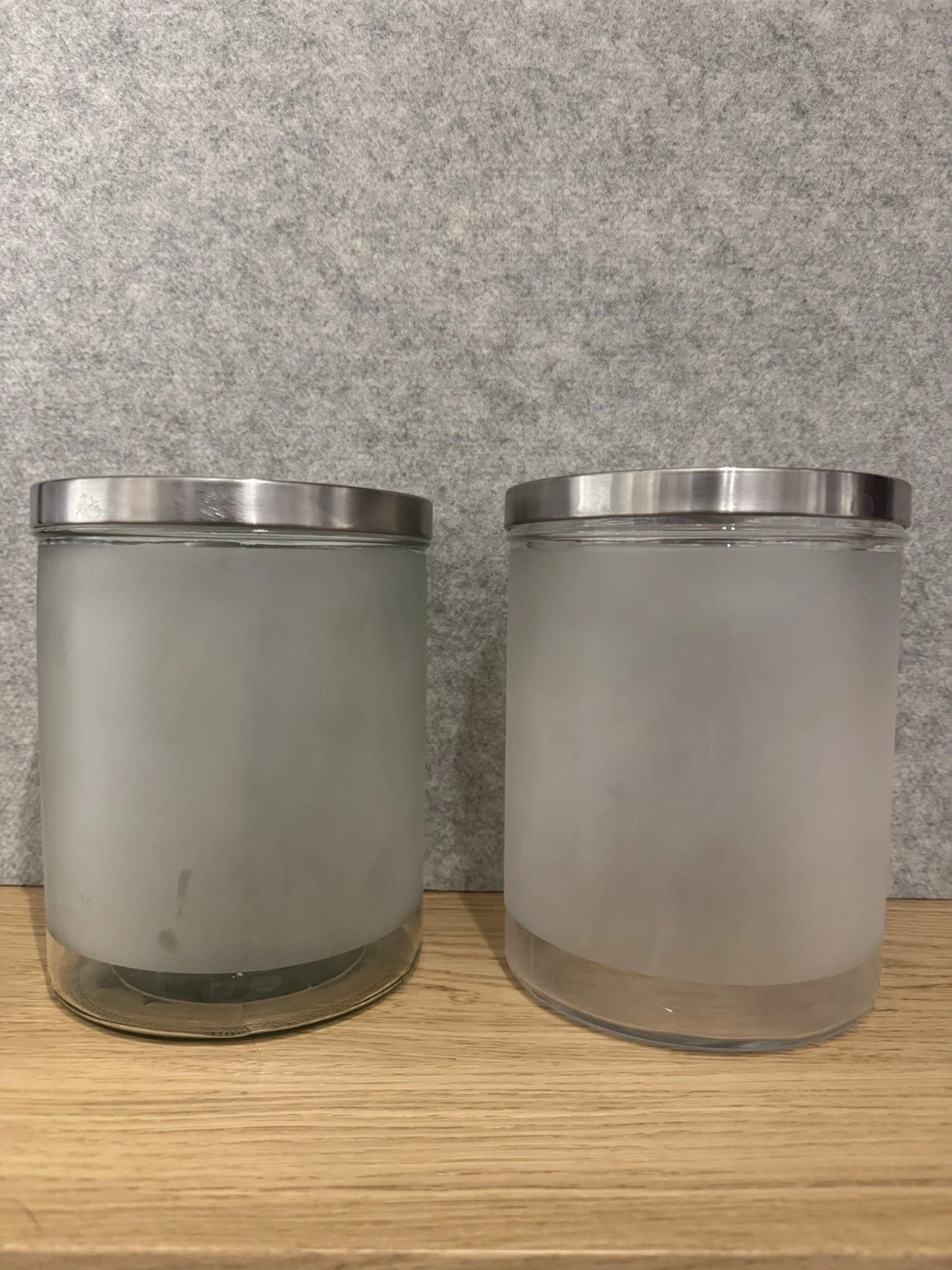 IKEA DROPPAR Frosted Glass Canister w/ Stainless Steel Lid-Large 8" x 6.5" Pair