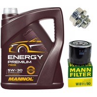 MotoröL Filter Set Mannol 5W-30 5 Liter + Schraube FüR Hyundai KIA Mitsubishi
