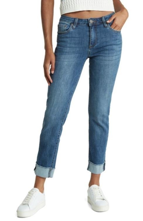 Kut From The Kloth Women's Asher Cuffed Ankle Straight Leg Blue Jeans Size 12