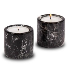 Set of 2 Black Marble Tea Light Holders – 2" Cylinder Design for Home Décor, ...