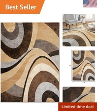 Machine-Made Abstract Swirl Area Rug - Brown/Gray 39" x 55" for Modern Spaces