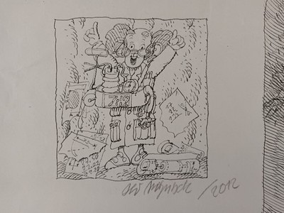 Ali Mitgutsch   Handsignierte Arbeitskopie  Dawoland  (Prof. Guckaus), 2012, A3