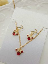 14K Zircon Plated Minni Mouse Red Earrings And Necklace Pendant Set