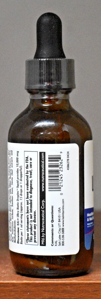 KAL Ultra Biotina 10.000 mcg 2 Fl. Gotas líquidas de bayas mixtas de oz 10000 mcg Foto 4 de 4