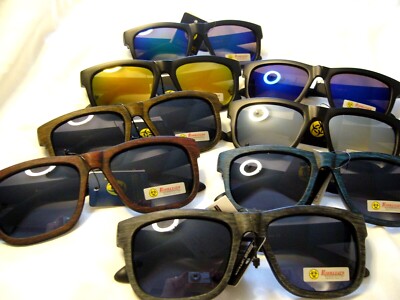 Men's Sunglasses Women's Flat Front Wayfare Style Wood Look Sunglasses BZ66206