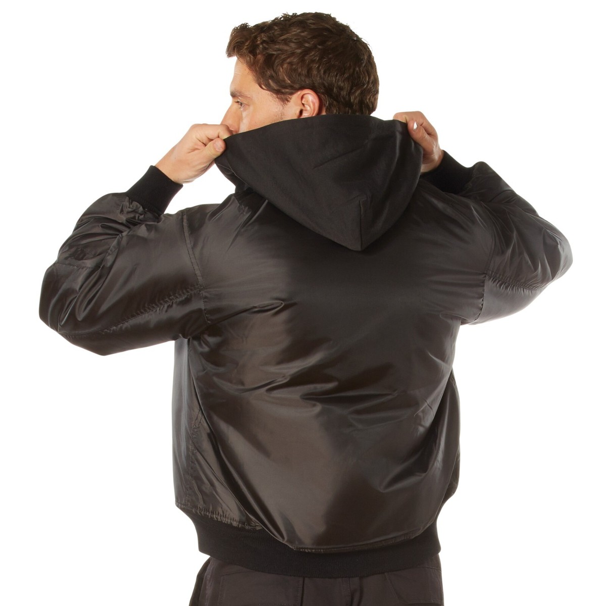 Rothco Hooded Black MA-1 Flight Jacket - Adult Reversible Rothco Hooded Black MA-1 Flight Jacket - Adult Reversible