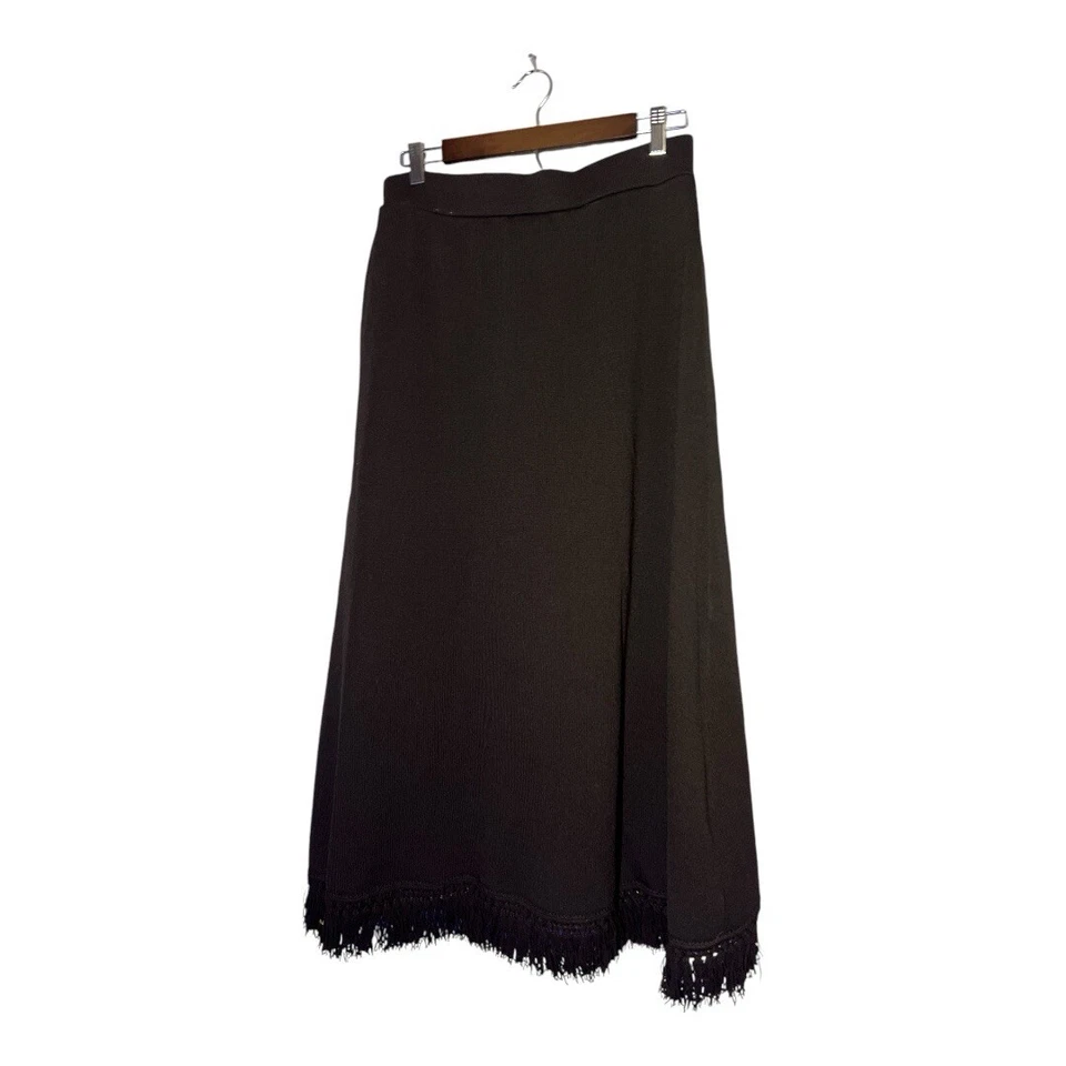 VTG St. John Sport Size Medium Large Brown Western  Knit 2pc Skirt Suit Fringe - Image 3 of 4