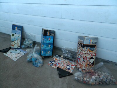 3 x Vintage HEYE 1000 Teile Puzzle - Striptease/Ski-Paradies/Strand 2000