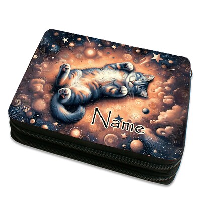 Federmäppchen Katze mit Name Doppeldecker Federtasche