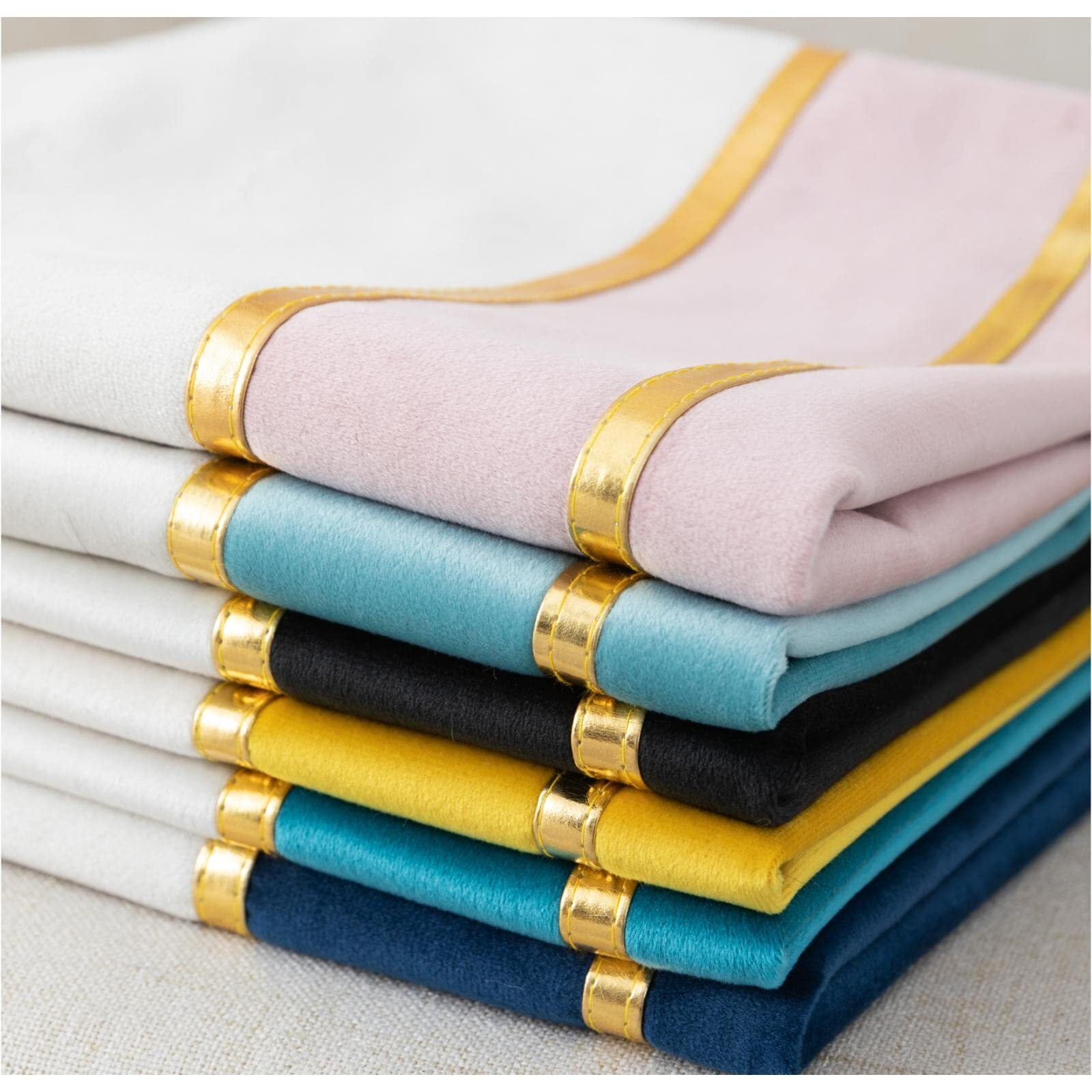 Set of 2 Velvet Decorative Lumbar Pillow Covers Navy Blue White Patchwork wit...