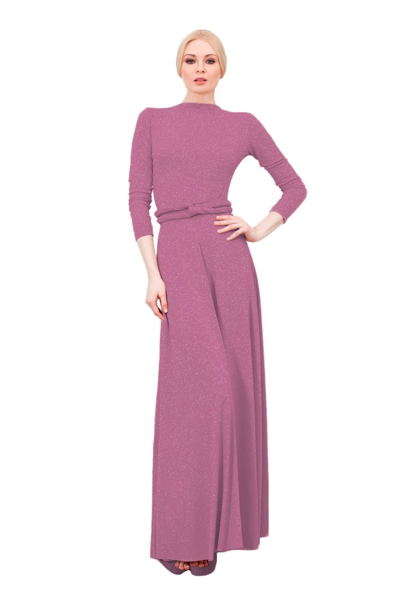 magenta dress long sleeve Fitted Satin Long Sleeves Open Back Magenta Evening Gown AC381 14 / Magenta