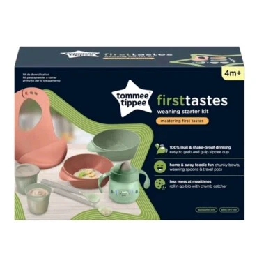 🎁 Tommee Tippee First Tastes Weaning Starter Set Bowls Silicone Bib Cup Spoons