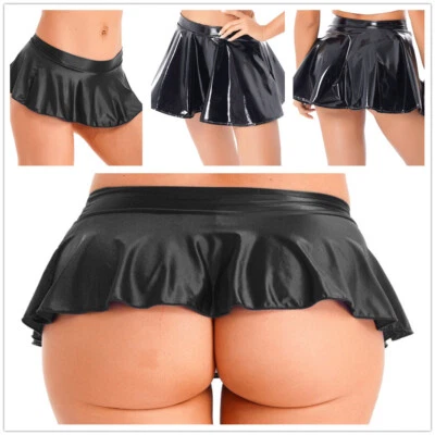 MARKENLOS Sexy GOGO Minirock Damen Rock Wetlook Glanz Optik Lack Clubwear Metallic Dessous