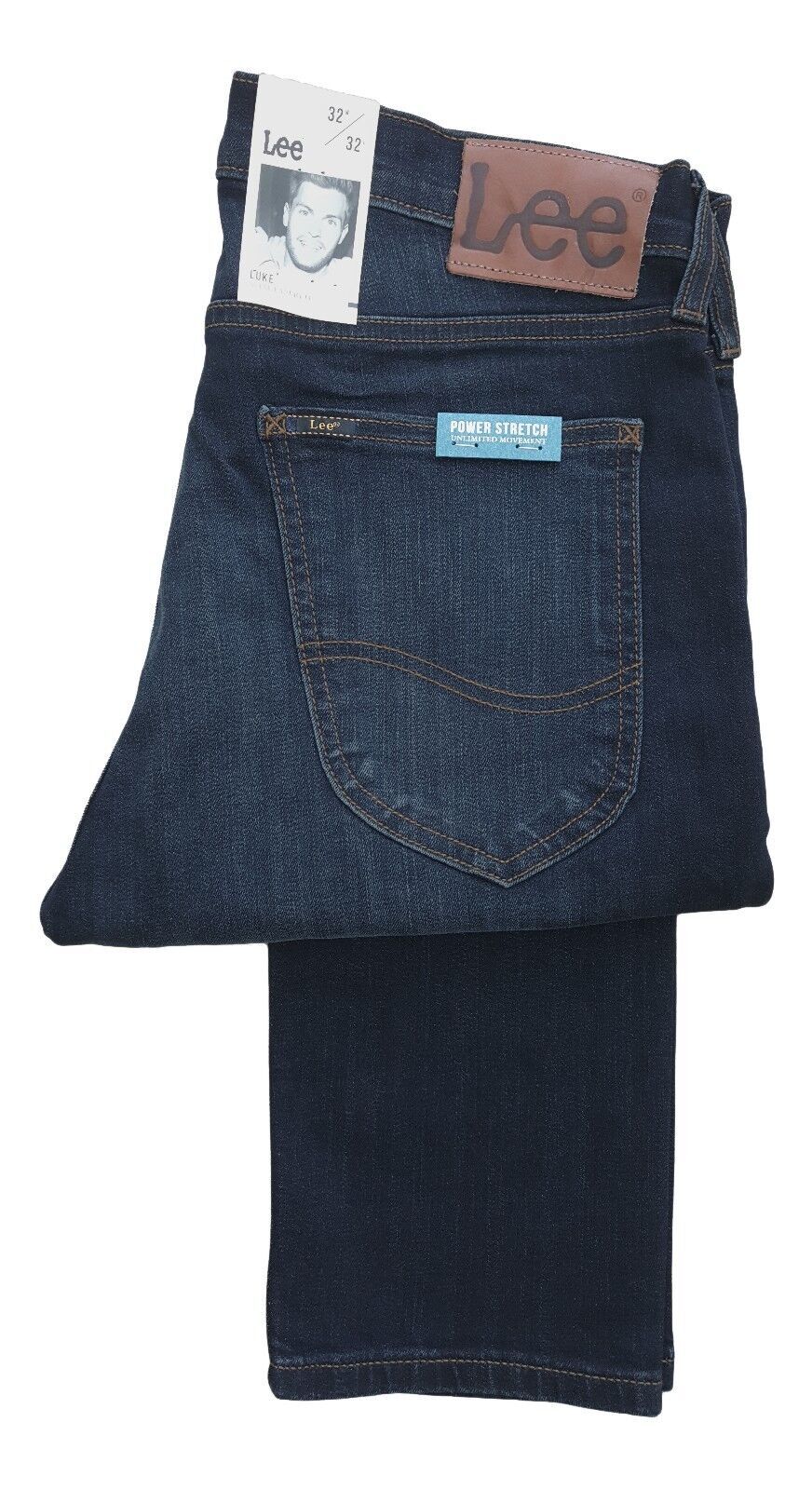 Mens Lee Luke 36 Leg Tall Slim Fit Tapered Jeans GCBY - Dark Blue Faded Denim