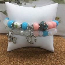 2 PC Handmade Bohemian Beaded Stackable Stretch Bracelet Set New Free Ship 3342