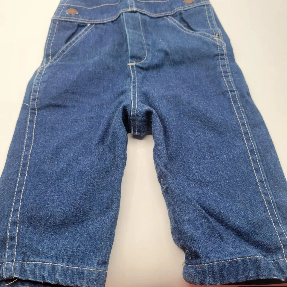 Mono con tirantes de mezclilla Health-tex bebé niño pequeño 18 m vintage años 70 todo americano Foto 3 de 4