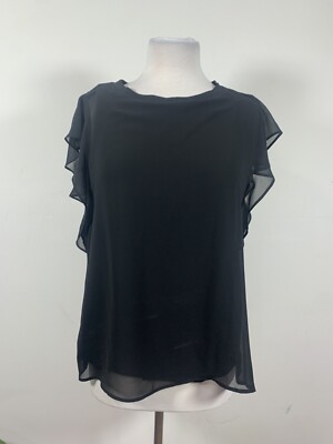 ZARA Woman Black Flutter Sleeve Blouse, size M