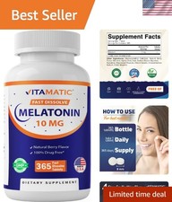 Natural Berry Flavor Melatonin 10 mg - Gluten-Free, 365 Tablets for Better Sleep