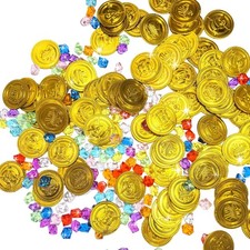 250 PCS Pirate Treasure Fake Pirates Gold Coins and Gems Plastic Jewels, Pirate