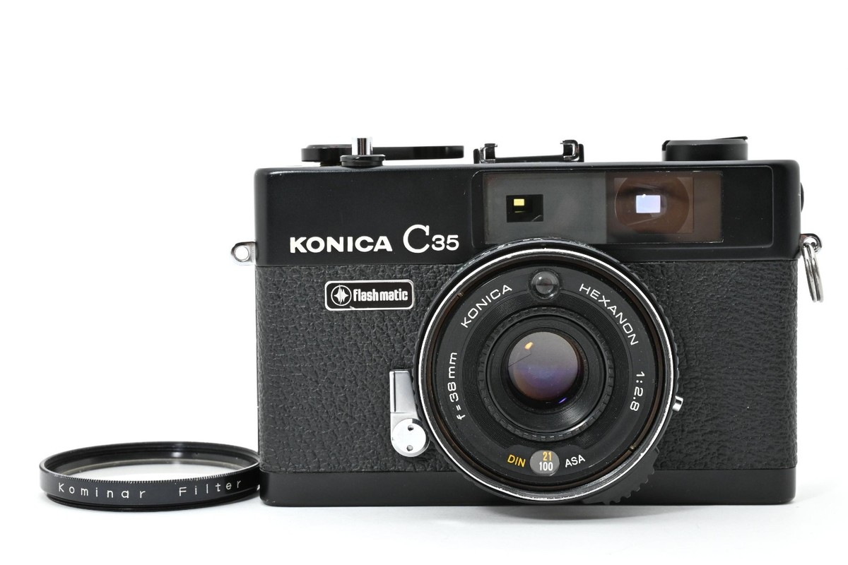 Konica C35 Flash matic Black HEXANON 38mm f2.8 Film Camera Used