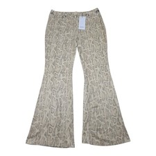Akira Women s Snake Print Beige Faux Leather Flare Pants NEW