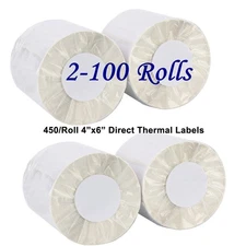 2-100 Rolls 450/Roll 4x6 Direct Thermal Shipping Postage Labels Zebra ZP450 USPS