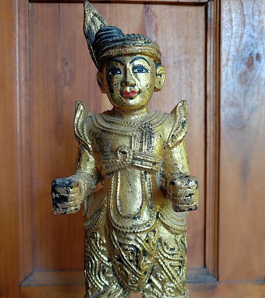Burmese Wooden Shwe Nawrahta Nat golden statuette 20th century Myanmar - Image 2 of 4