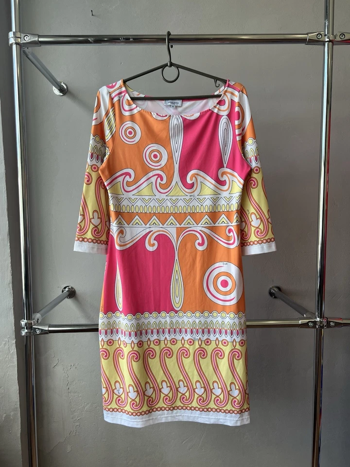 VESTIDO DE LUJO EMILIO PUCCI FIRENZE HECHO EN ITALIA RARO ARTE MOSAICO 100 % SEDA TALLA 40 Foto 2 de 4