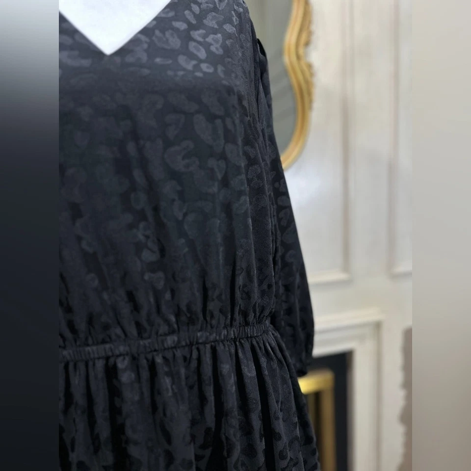 Lane Bryant черный леопард Jacquard ярусный Midi платье размер 16 v-образным вырезом длинным рукавом - Изображение 2 из 4