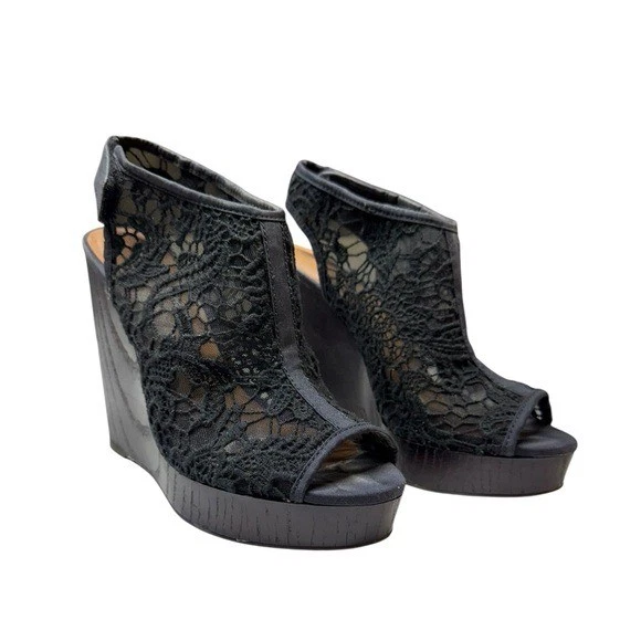 Cuña de plataforma de malla negra Lucky Brand para mujer talla 8 encaje gótico bruja grunge Foto 2 de 4