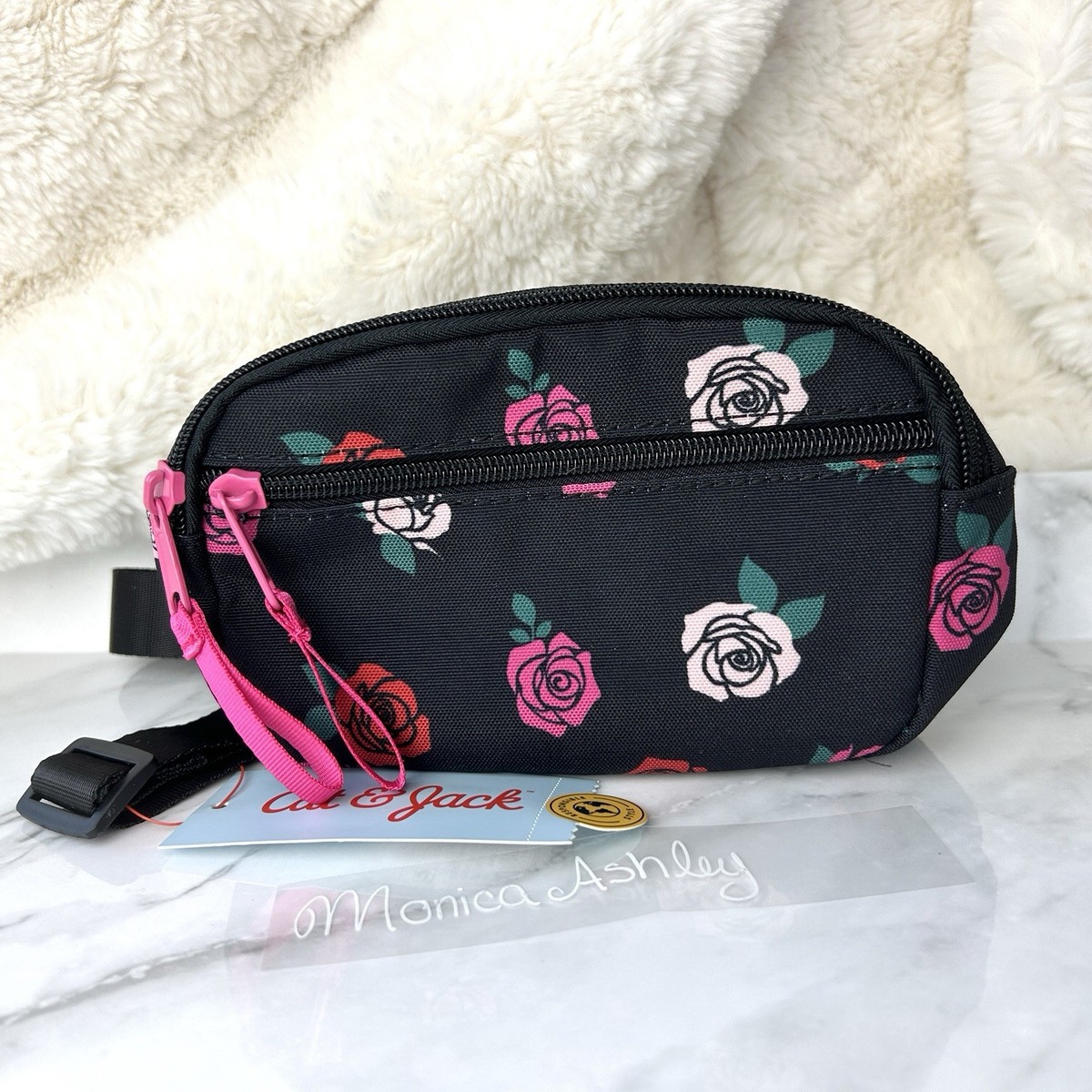 Cat & Jack NWT Girls' Crossbody Bag Floral Rose Print Black