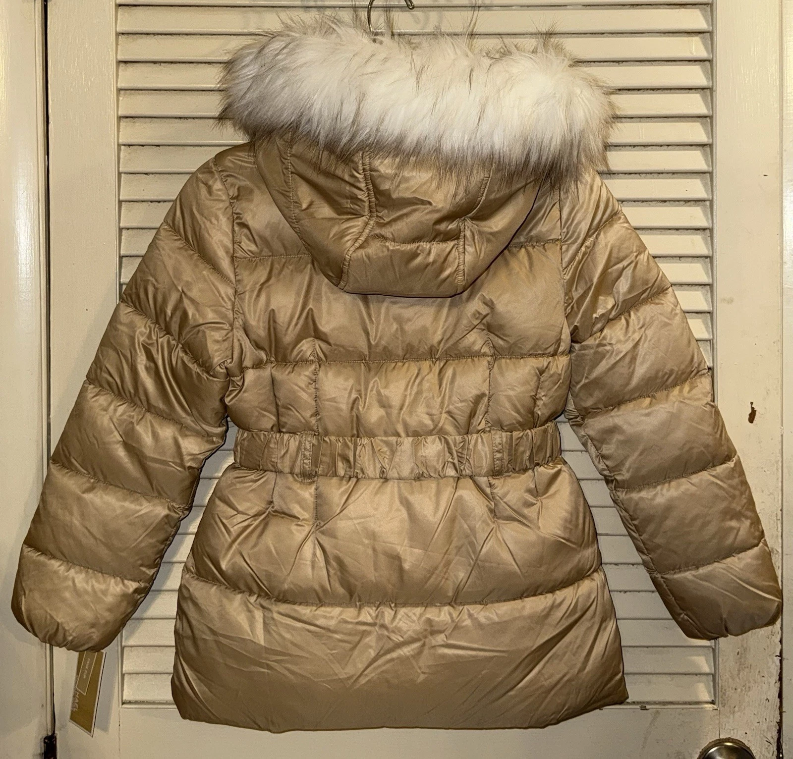 Cappotto imbottito nuovo ragazza Michael Kors kaki rimovibile pelliccia sintetica cappuccio taglia 10 12