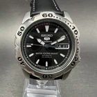 Seiko 5 Sports Automatic Dive Watch Men 38mm Black Dial Steel Daydate VTG Runs
