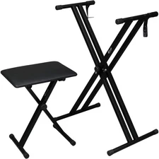 Double X Keyboard Stand and Bench Set, Adjustable Height Digital Piano Stand