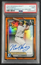 NICK KURTZ PSA 9 2024 BOWMAN DRAFT CHROME AUTO TRUE ORANGE REFRACTOR 1ST RC 7/25