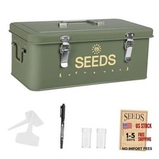 Metal Seed Storage Box with Safety Locks, Large 4-Compartment Seed Organizer