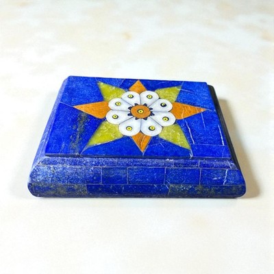 High-Quality Hand-carved Lapis Lazuli & Jade Jewelry Box, Unique Storage, Gift.