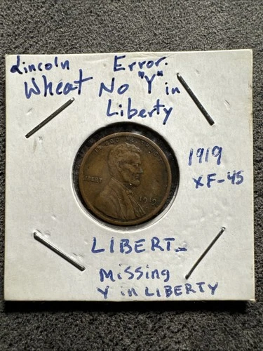 1919 Lincoln Wheat Penny No “Y” In Liberty. Extra Thick Border. No Mint Mark.