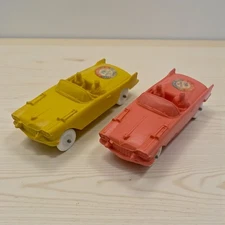 Vintage Auburn Rubber Cadillac Toy Cars Pair NOS #504 Yellow Red USA