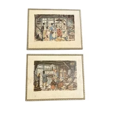 Vintage 1966 Set x 2 Anton Pieck Framed Art Print Lucari Made in Holland
