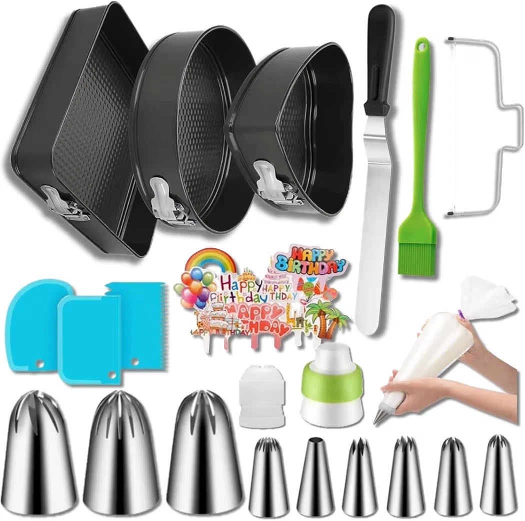 99pcs Cake Pan Set with Removable Base, Cake Decorating Supplies with 3 Nonstick