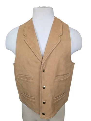 Wah Maker Men's Brown Leather Pocket Western Zipup Vest Size -LARGE - product listing photo
