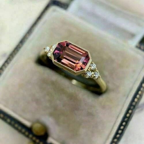 2Ct Emerald Cut Lab-Created Ruby Women's Engagement Ring 14K Yellow ...