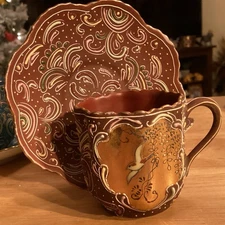 Vintage Ardalt Lenwile Moriage Demitasse Cup/Saucer hand painted Japanese Wine